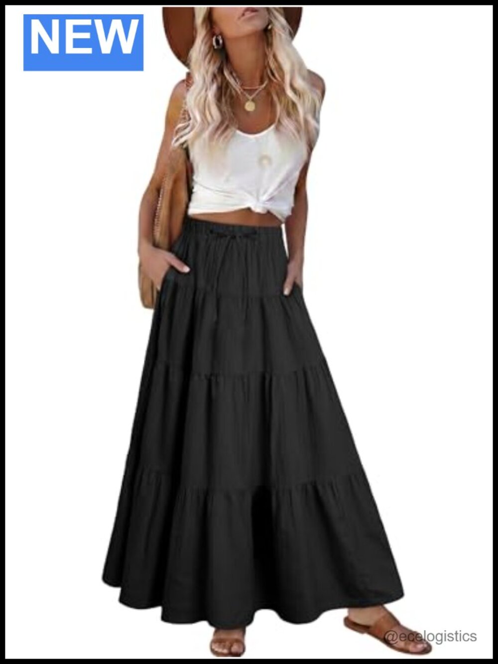 Boho Floral Maxi Skirt A-Line Tiered Ruffle High Waist Flowy